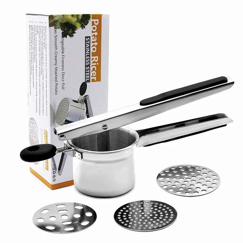 Stainless Steel Potato Ricer with 3 Interchangeable Fineness Discs