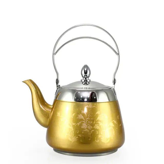 Stainless Steel Water Kettle Flower Pattern Palace Tea Pot Tea Kettle