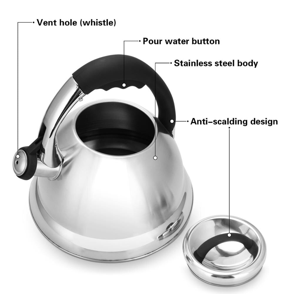 Stainless Steel Whistling Kettle Coffee Pot Stovetop Water Pot