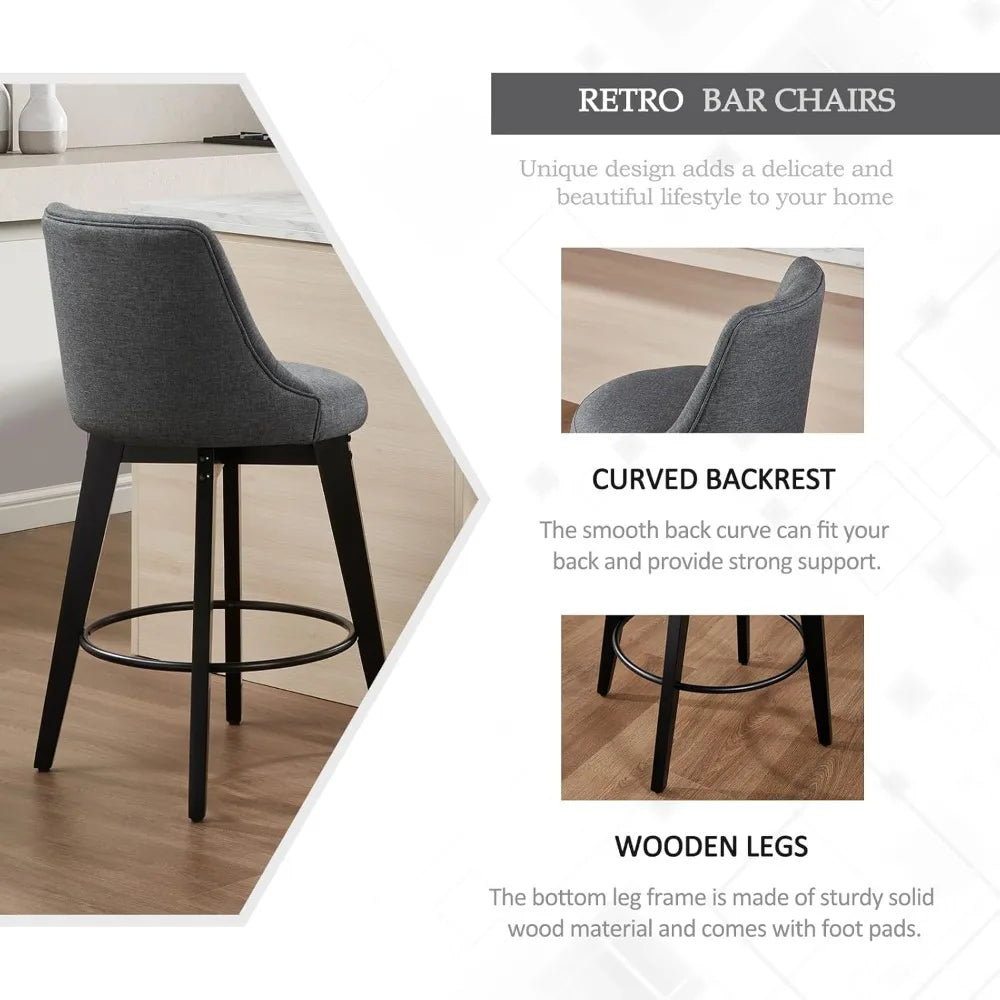 Swivel Bar Stools Set of 4 Linen Counter Height Bar Stool with Back