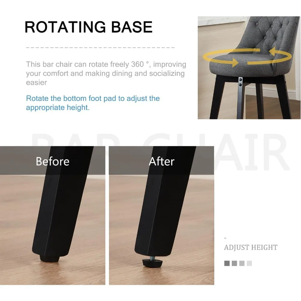 Swivel Bar Stools Set of 4 Linen Counter Height Bar Stool with Back