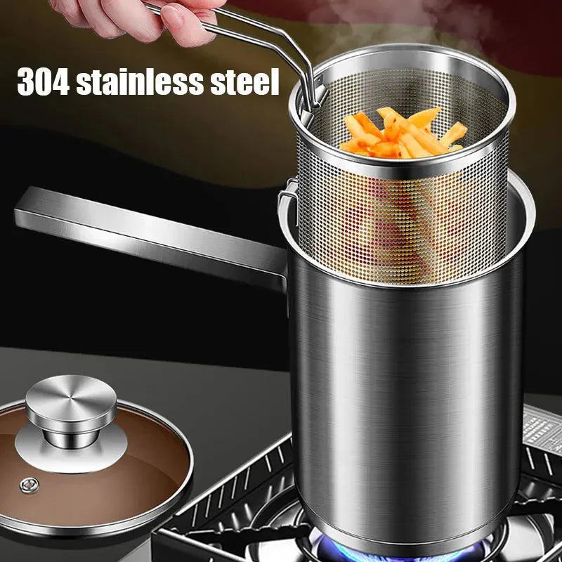 Thickened Deep Fryer Pot with Basket and Lid Stainless Steel Deep Fryer