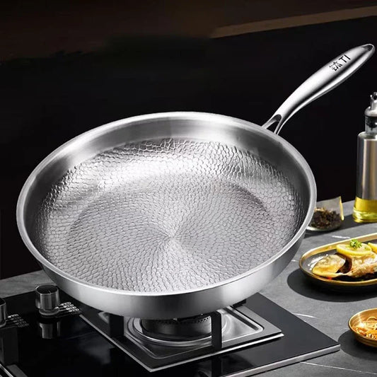 Titanium Steel Frying Pan Uncoated Non Stick Hammer Pattern Pan