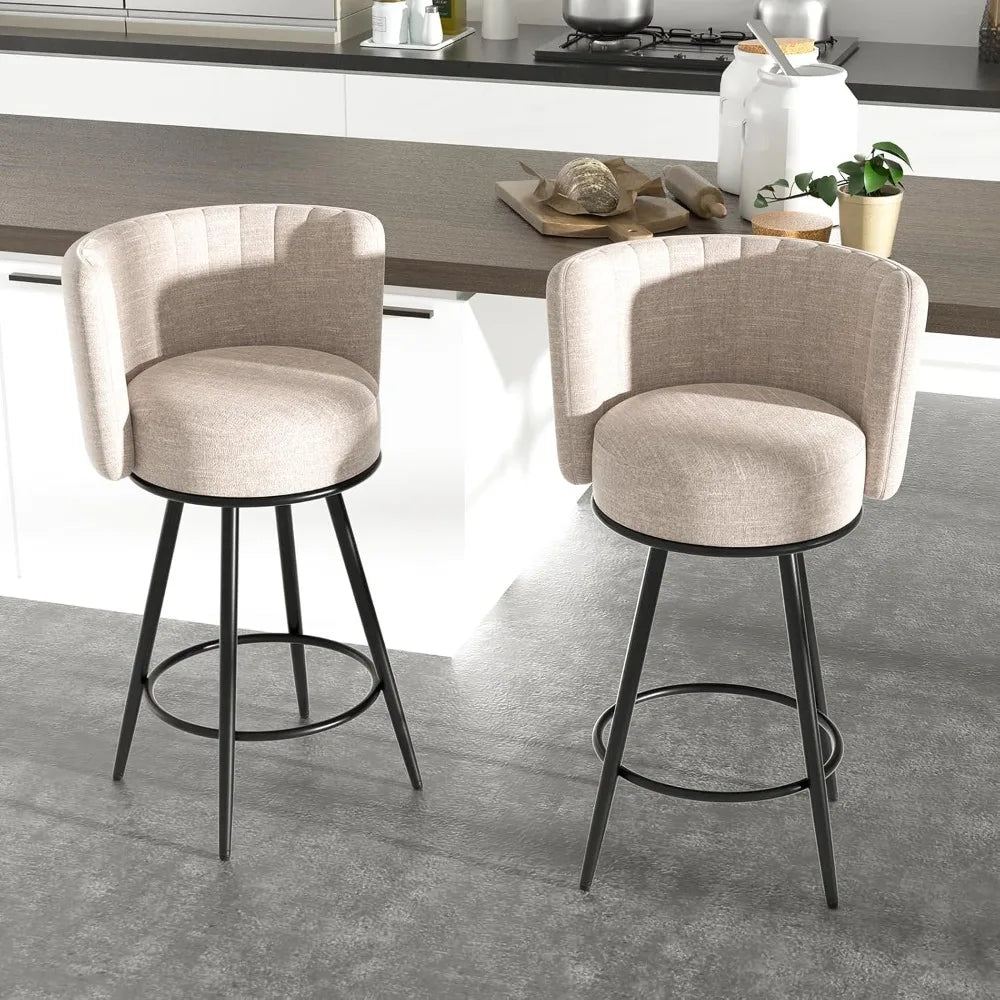 Tufted Modern Counter Height Bar stools Upholstered Back and Metal Legs