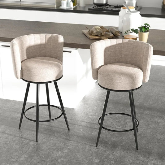 Tufted Modern Counter Height Bar stools Upholstered Back and Metal Legs