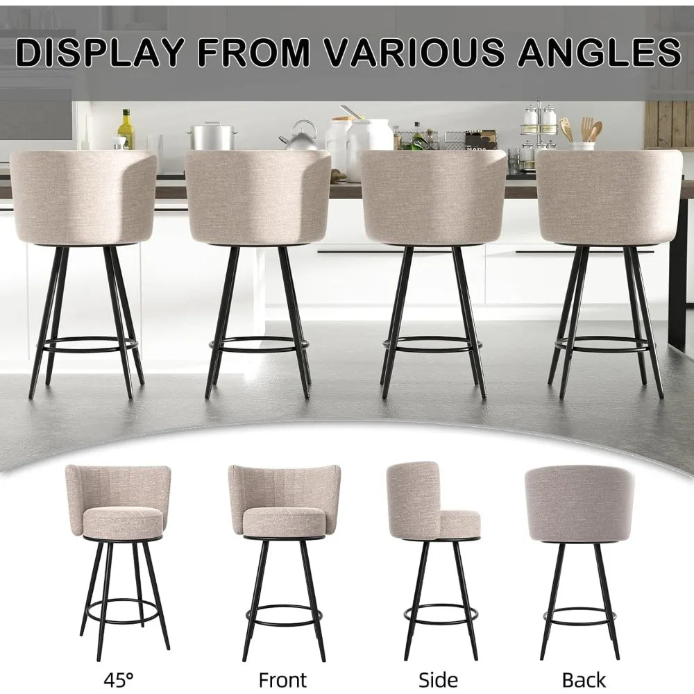 Tufted Modern Counter Height Bar stools Upholstered Back and Metal Legs