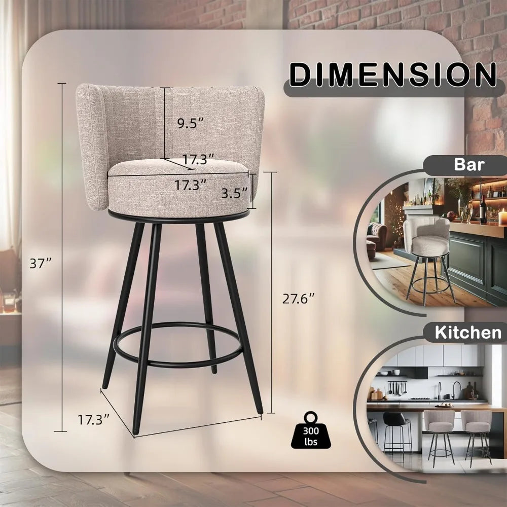 Tufted Modern Counter Height Bar stools Upholstered Back and Metal Legs