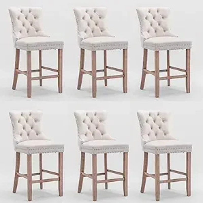 Velvet Bar Stools Upholstered Bar Chairs with Button Tufted Wood Legs