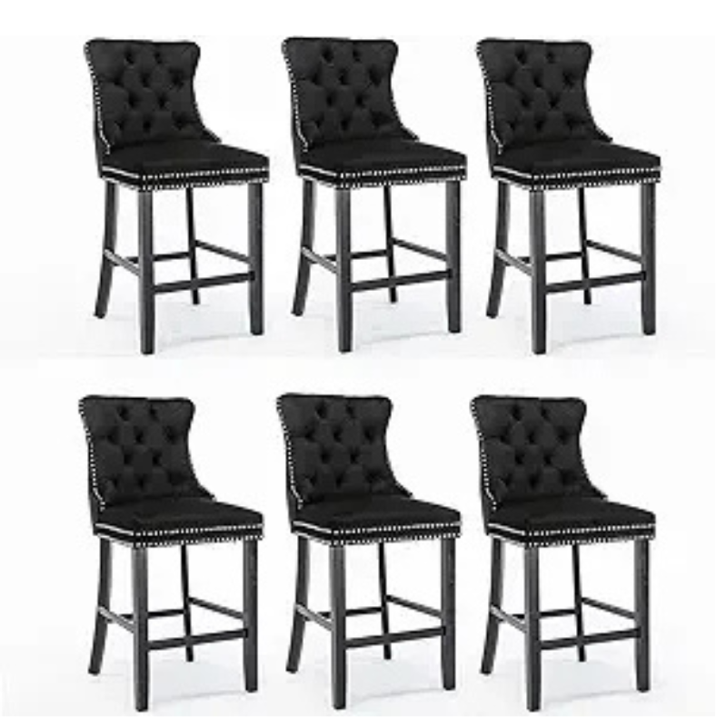 Velvet Bar Stools Upholstered Bar Chairs with Button Tufted Wood Legs