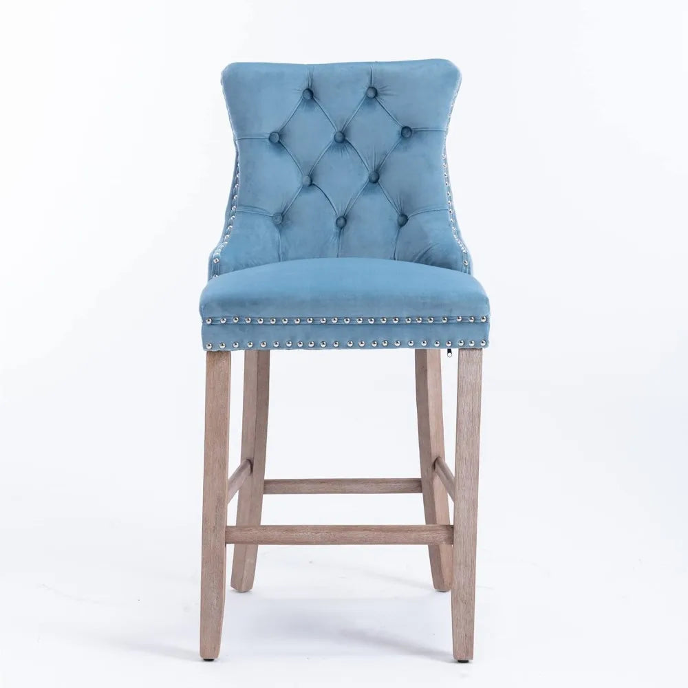 Velvet Bar Stools Upholstered Bar Chairs with Button Tufted Wood Legs