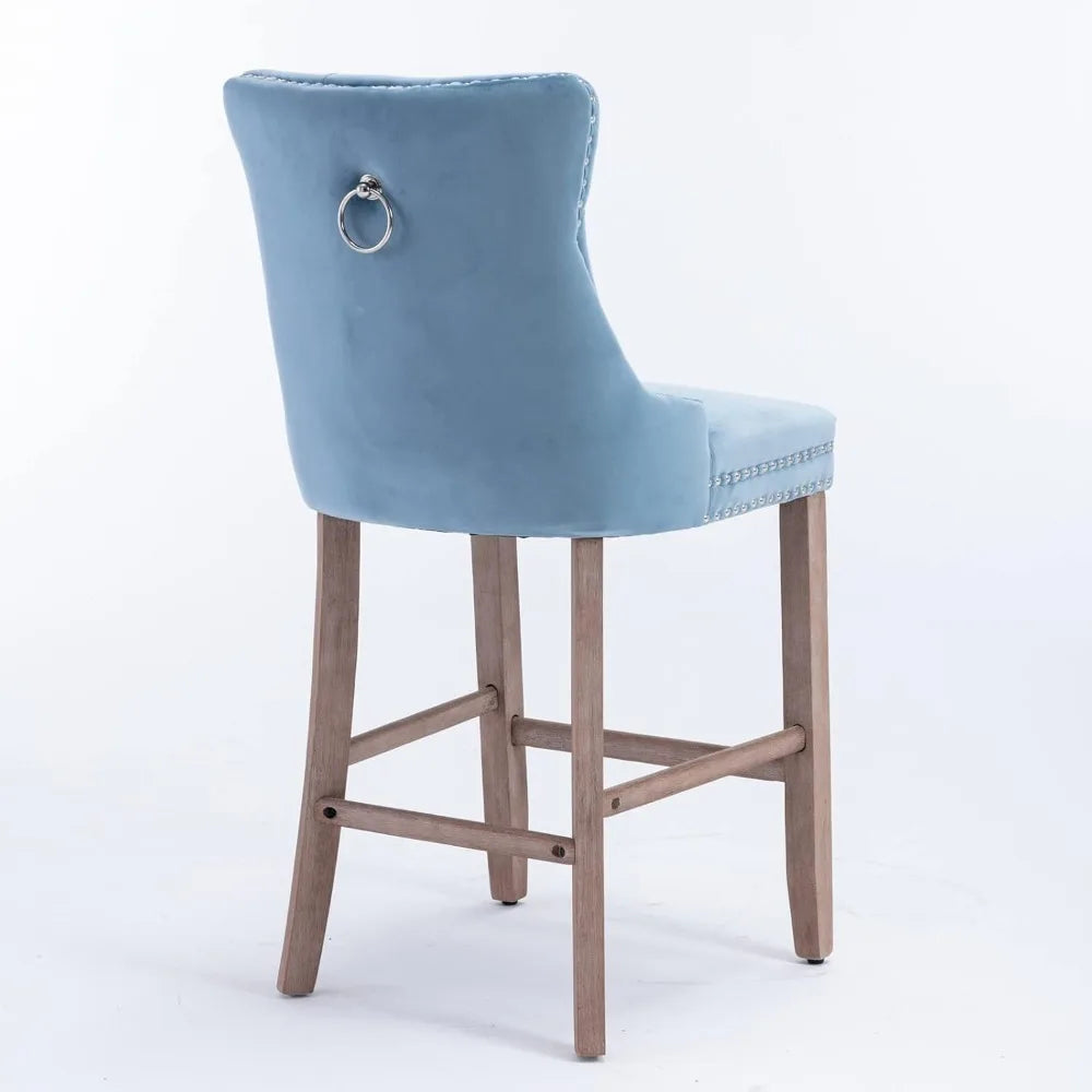 Velvet Bar Stools Upholstered Bar Chairs with Button Tufted Wood Legs