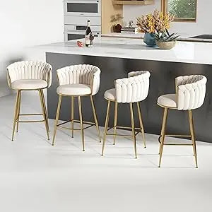 Velvet Swivel Barstools Adjustable Counter Stools with Woven Backrest