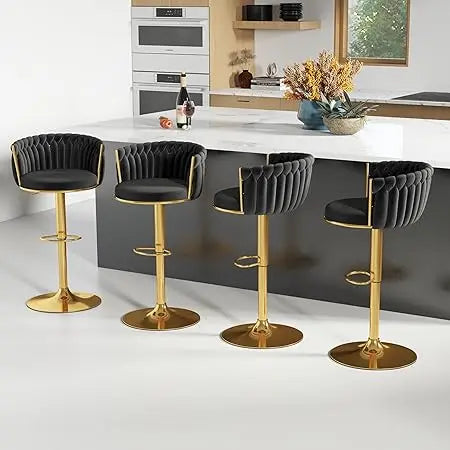 Velvet Swivel Barstools Adjustable Counter Stools with Woven Backrest