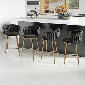 Velvet Swivel Barstools Adjustable Counter Stools with Woven Backrest