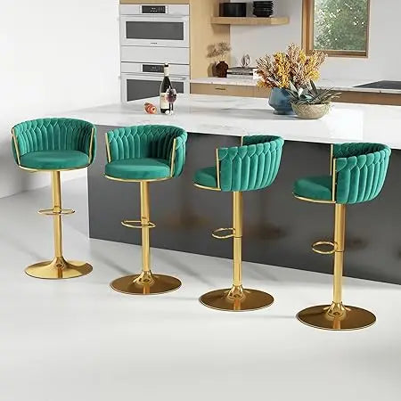 Velvet Swivel Barstools Adjustable Counter Stools with Woven Backrest