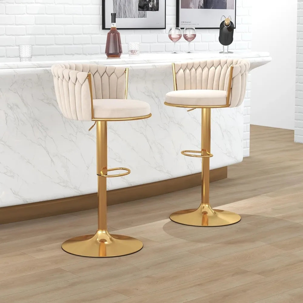 Velvet Swivel Barstools Adjustable Counter Stools with Woven Backrest