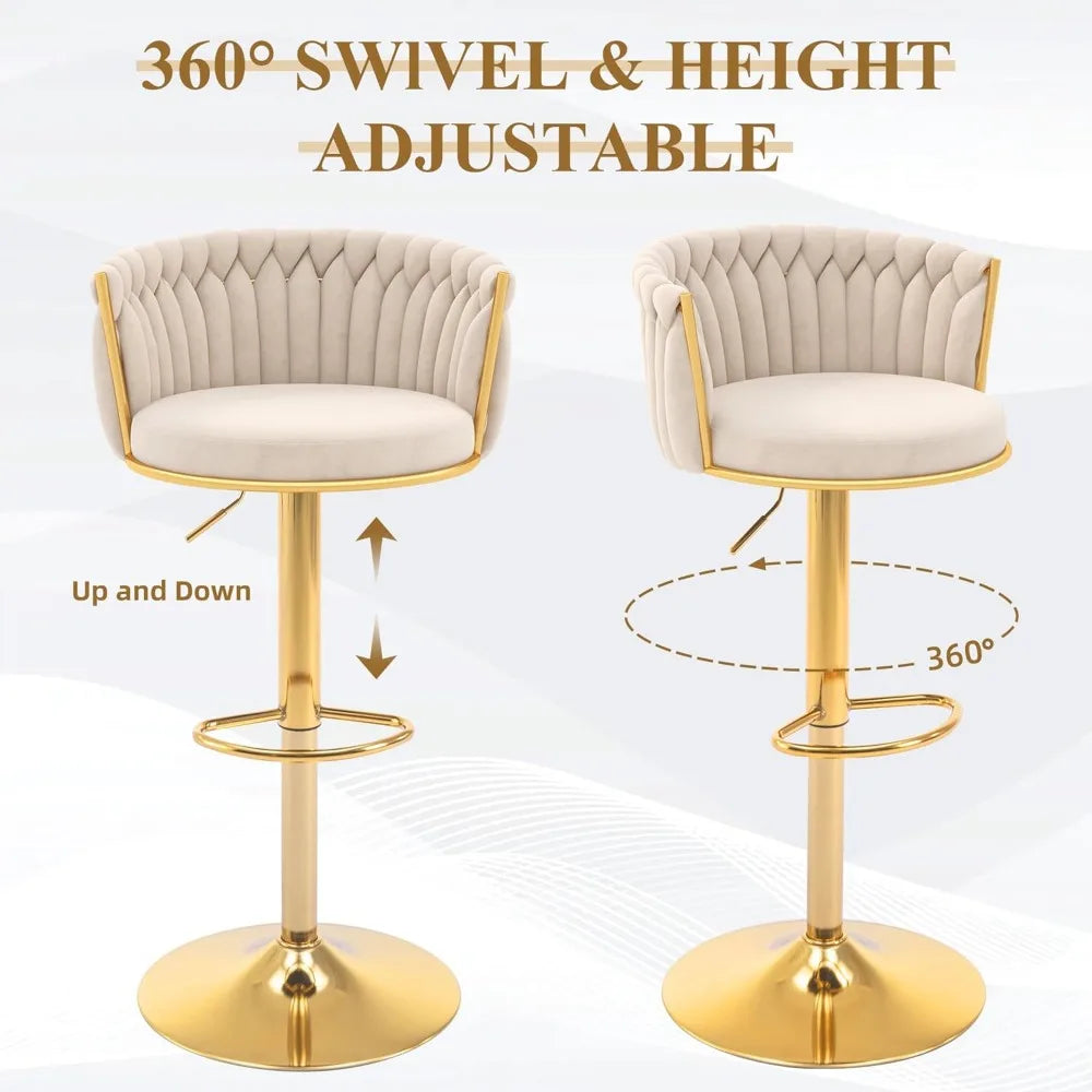 Velvet Swivel Barstools Adjustable Counter Stools with Woven Backrest