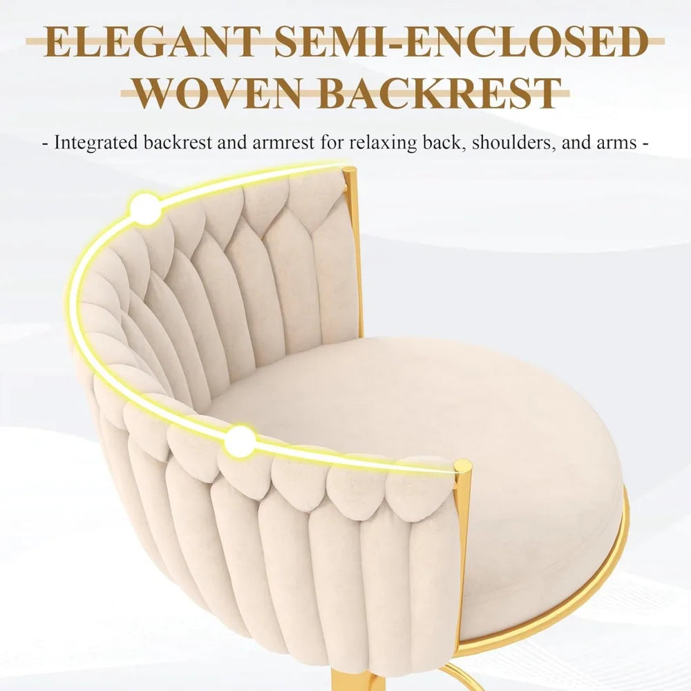 Velvet Swivel Barstools Adjustable Counter Stools with Woven Backrest