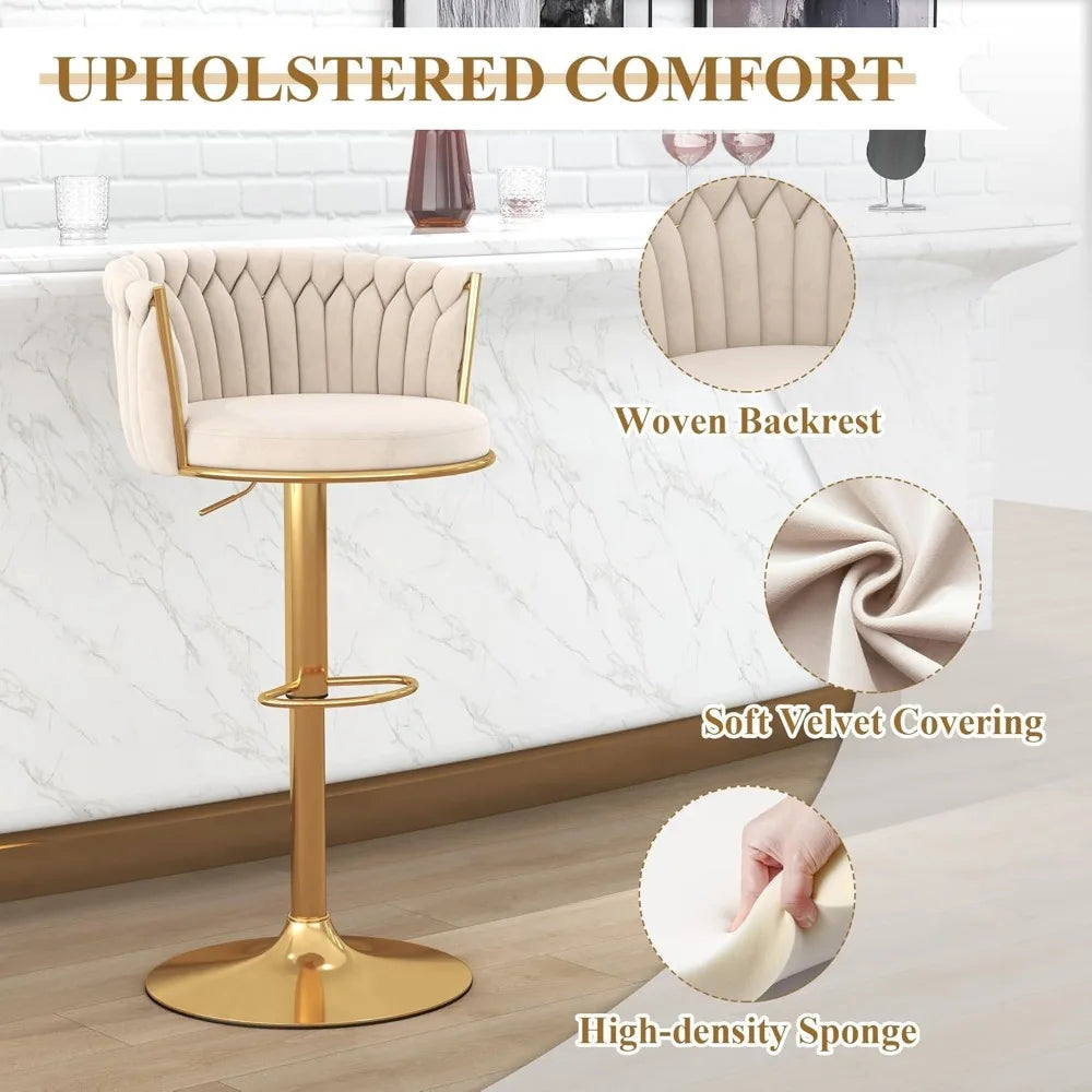 Velvet Swivel Barstools Adjustable Counter Stools with Woven Backrest