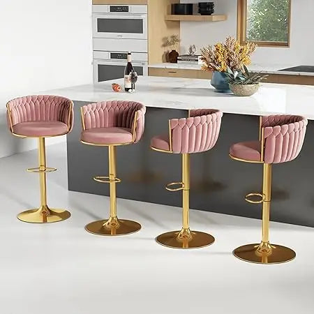 Velvet Swivel Barstools Adjustable Counter Stools with Woven Backrest