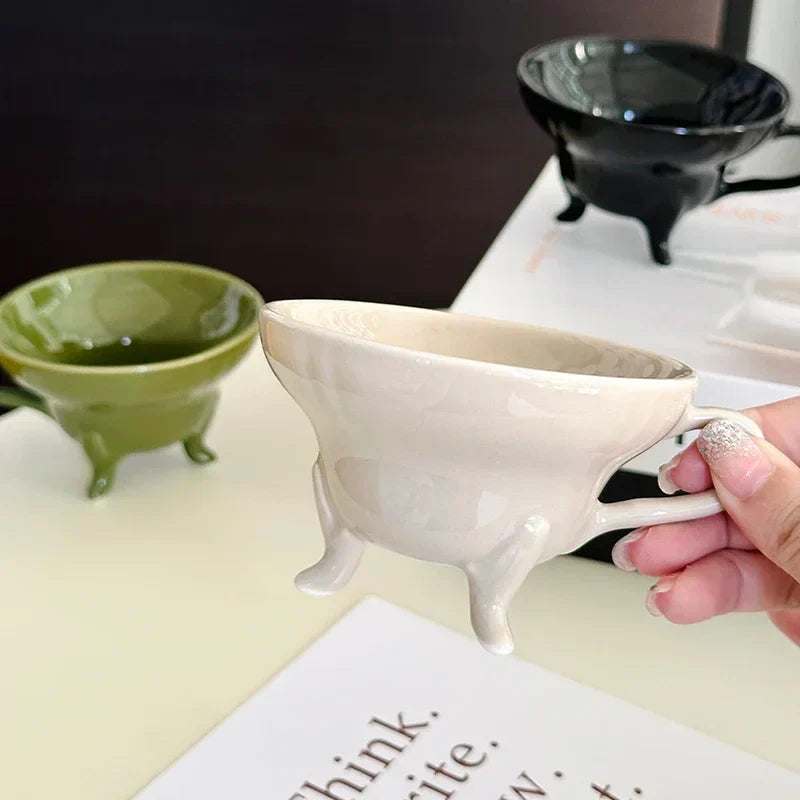 Vintage Solid Color Ceramic Coffee Cup Creative Italian Tripod Mug