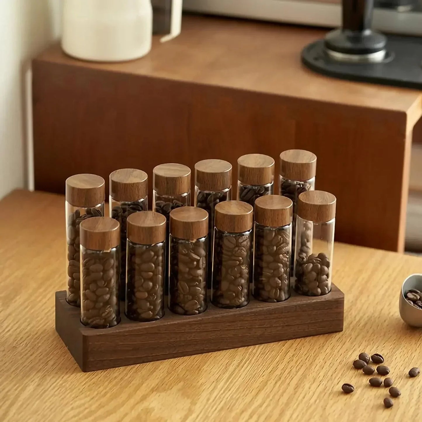 Walnut Solid Wood Base Single Dose Coffee Bean Storage Wooden Holder