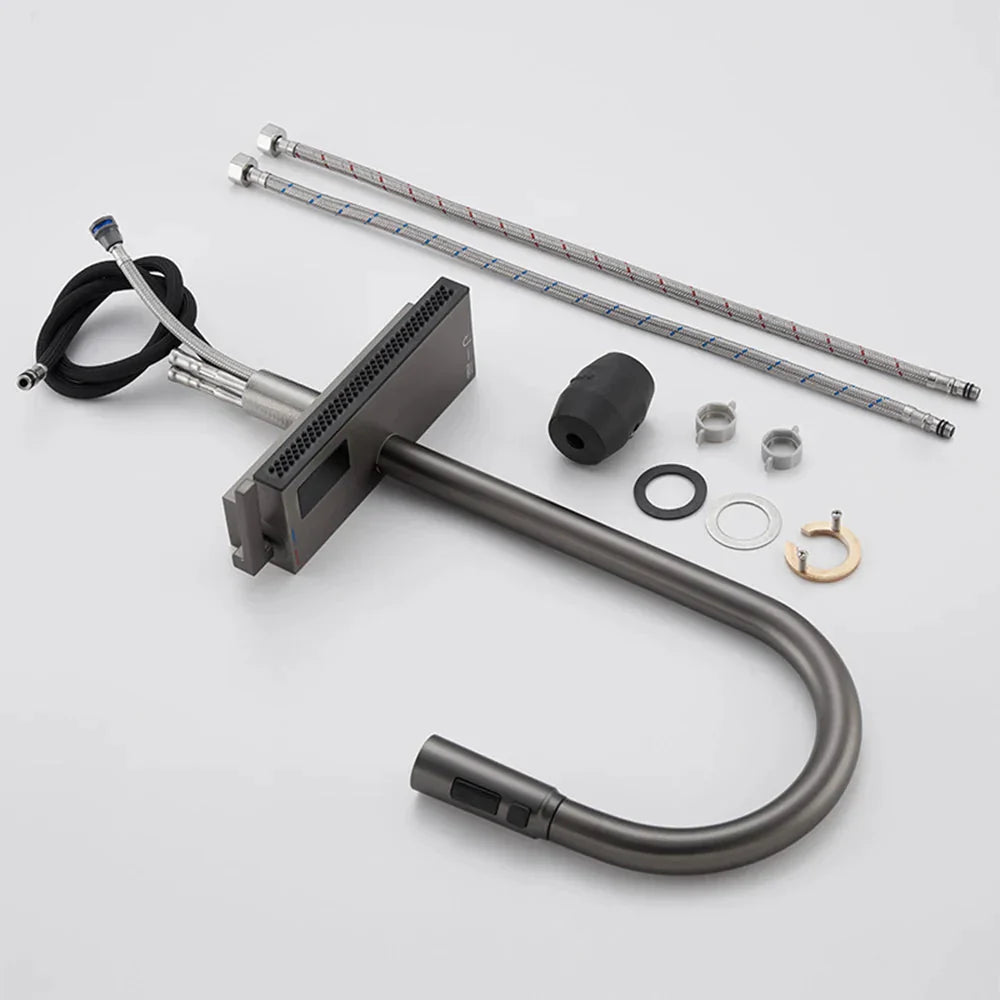 Waterfall Kitchen Faucet Temperature Display Pull Out Sink Tap