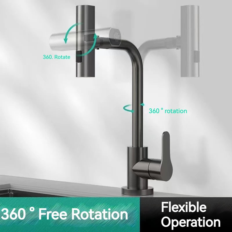 Waterfall Kitchen Faucets Pull Out Rainfall Spray Bathroom Basin Tap