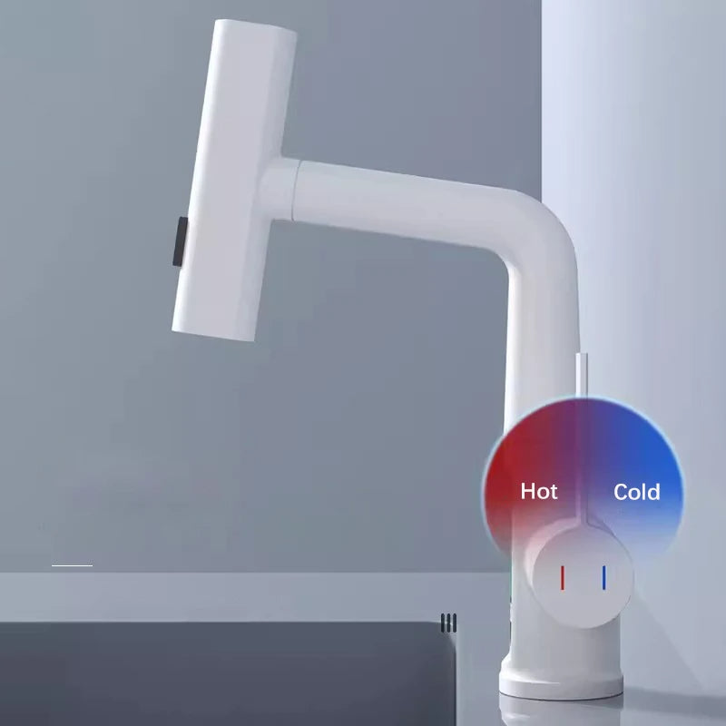 Waterfall Pull Out Kitchen Faucet White Intelligent Digital Display Tap