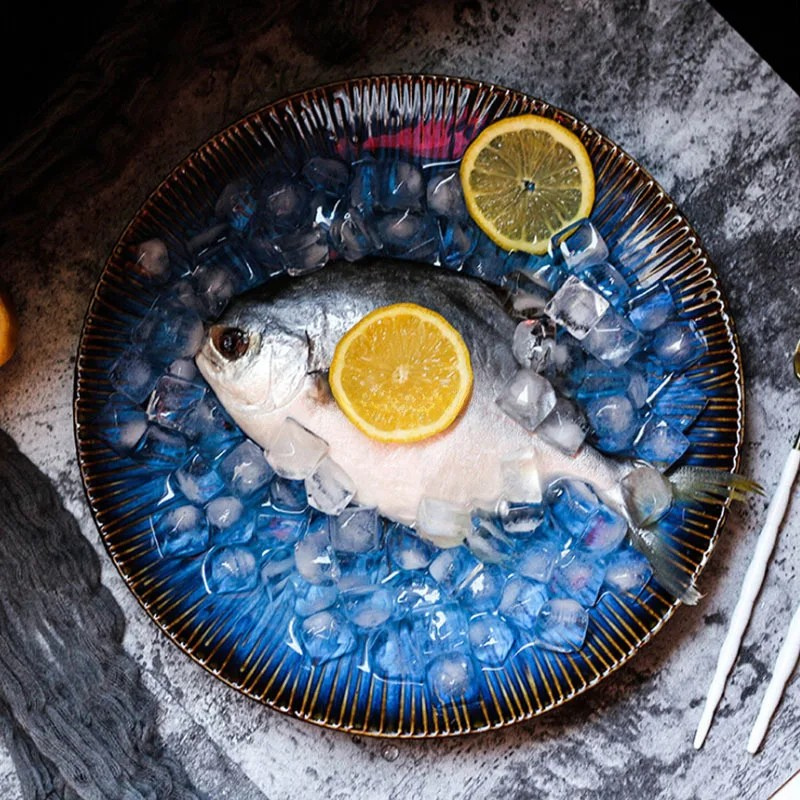 Western Style Ceramic Dish Deep Blue Pasta Plate Kitchen Tableware