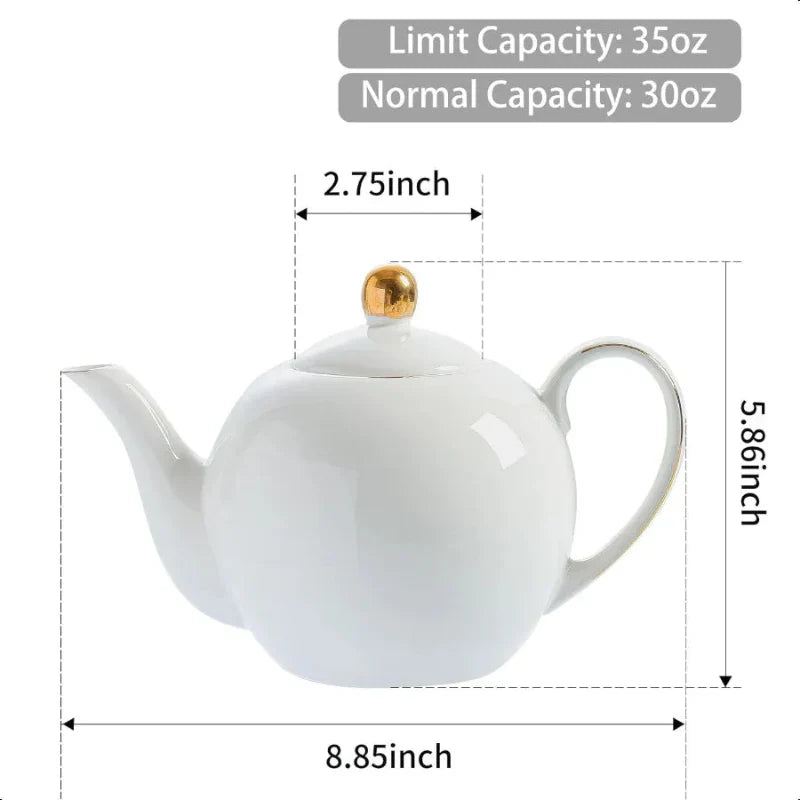 White Porcelain Teapot Classic design Teapot Kettles with Gold Trim