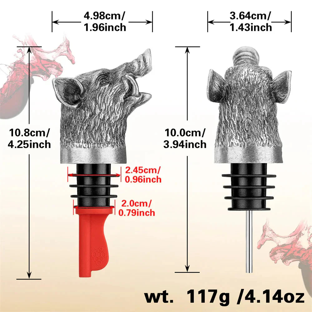 Wild Boar Head 2-In-1 Wine Pourer Bottle Stopper Metal Décor Bottle Plug