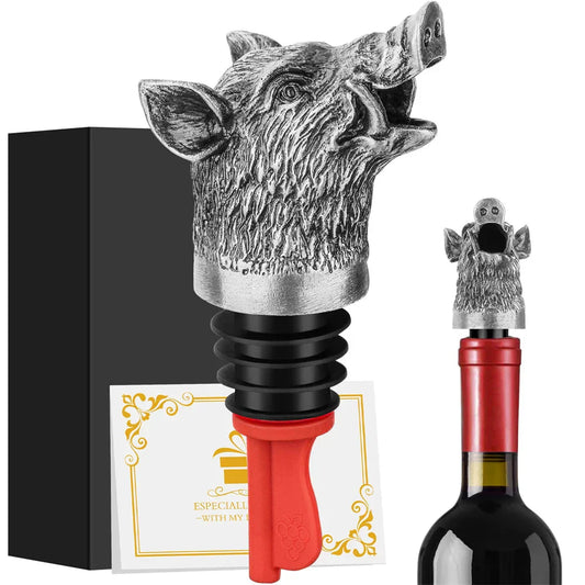 Wild Boar Head 2-In-1 Wine Pourer Bottle Stopper Metal Décor Bottle Plug