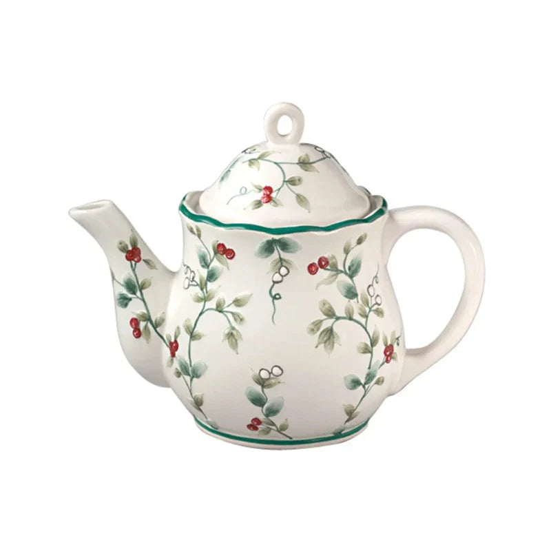 Winterberry Sculpted Ceramic Teapot Dishwasher Safe Elegant Teaware