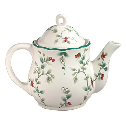 Winterberry Sculpted Ceramic Teapot Dishwasher Safe Elegant Teaware