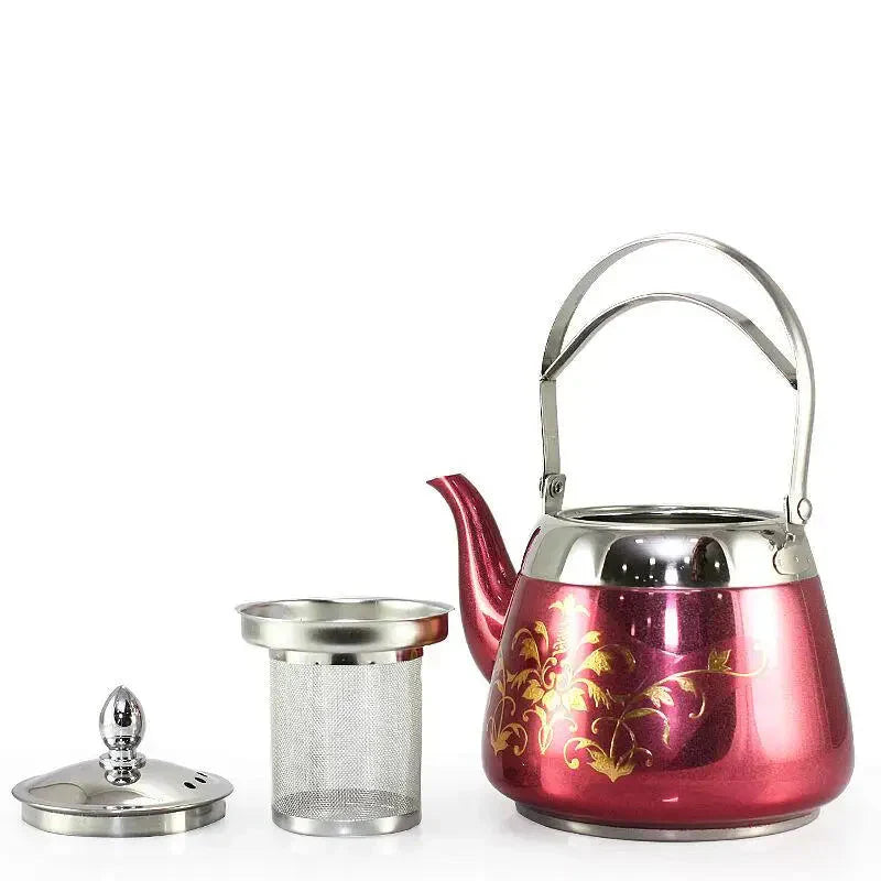 With Tea Filter Stainless Steel Water Kettle Flower Pattern Palace Pot